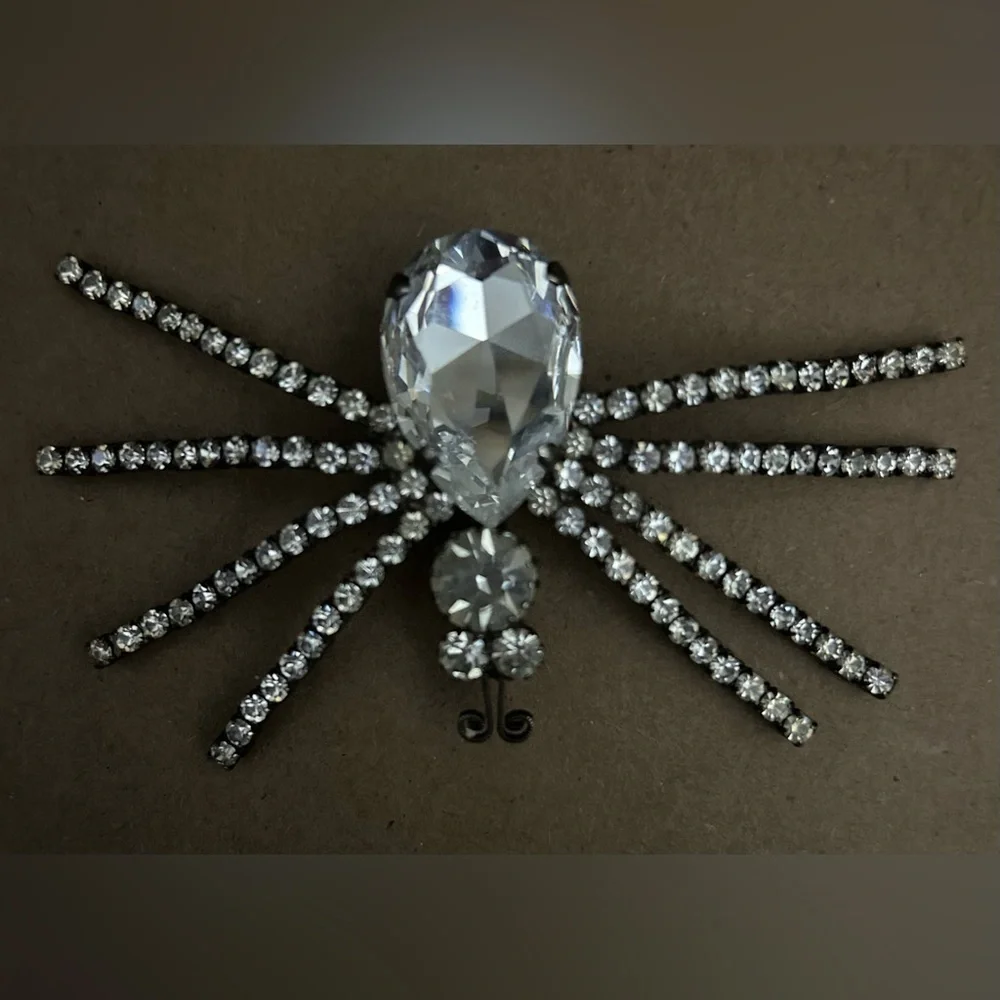 Vintage SPIDER Rhinestoned Brooch 4” x 2” in Incredible Preowned Condition
